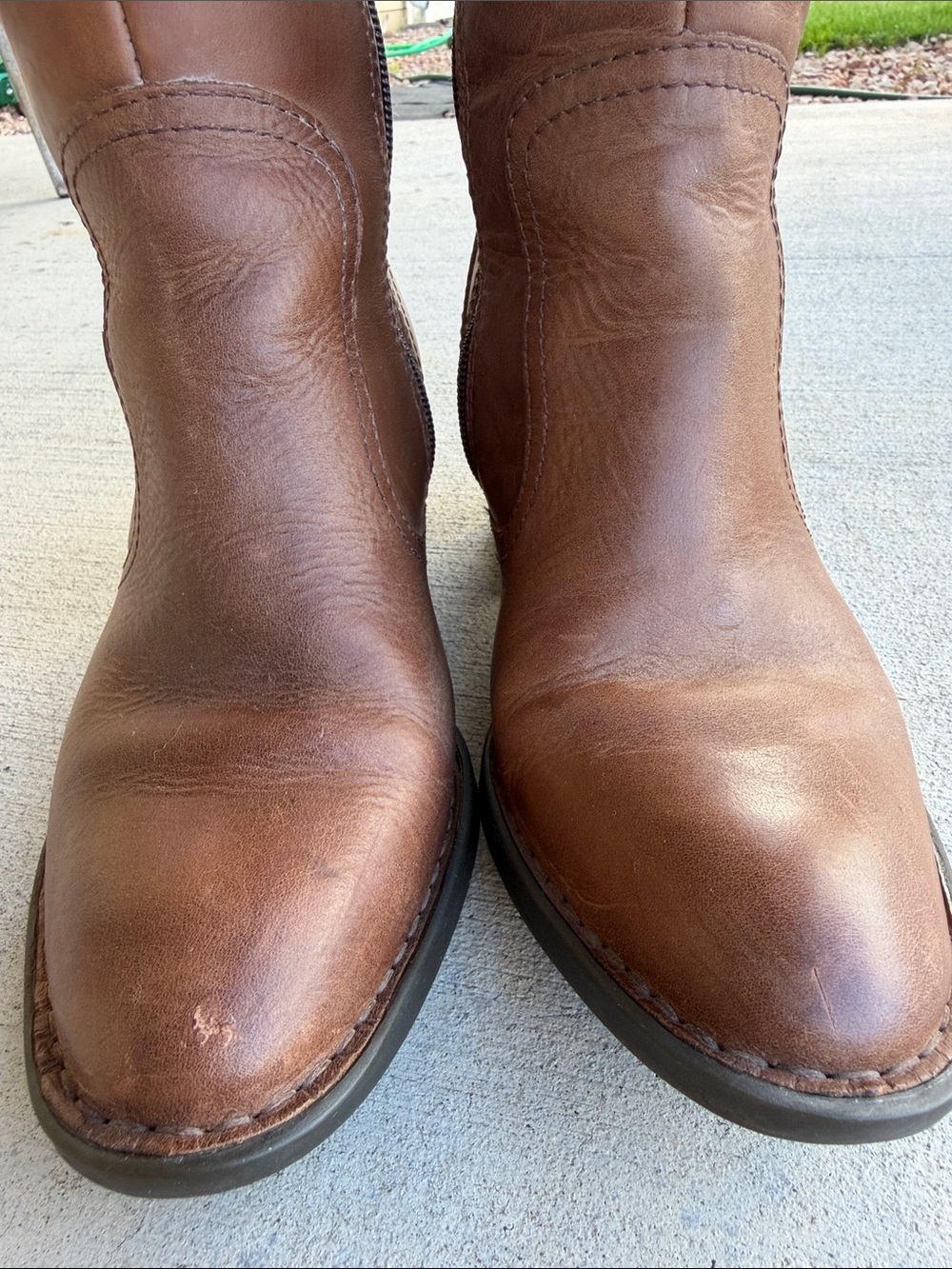 Born Brown Leather Knee-High Zip Boots with Buckle - Picture 3 of 8